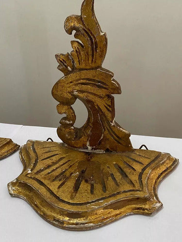 Peanha Antiga De Madeira / Suporte De Parede Par Dourado