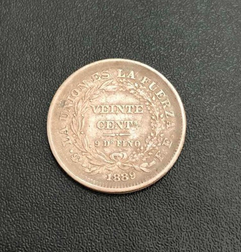 Moeda Antiga De Prata 1889 Bolivia 20 Centavos